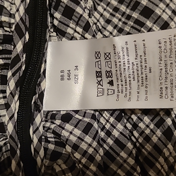 Nwt! Ganni stretch seersucker v-neck ruchedtop ghingham mini check black - Picture 6 of 9